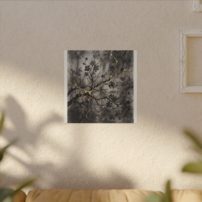 Kanso Cherry Blossom Canvas Art - Kintsugi Crackle Gold