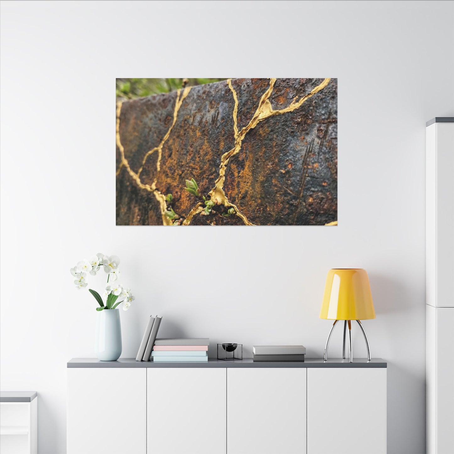 Mono No Aware Rust Patina Canvas Art - Kintsugi Gold Repair