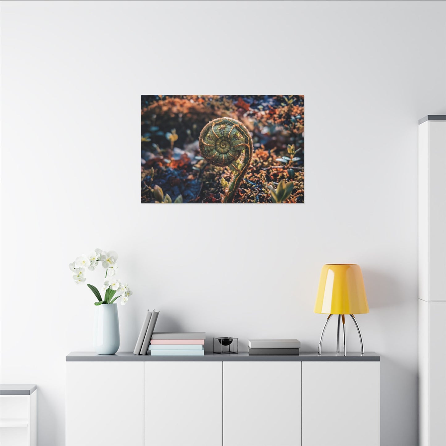 Kintsugi Fern Unfurling in Dappled | Gold Vein Canvas Art