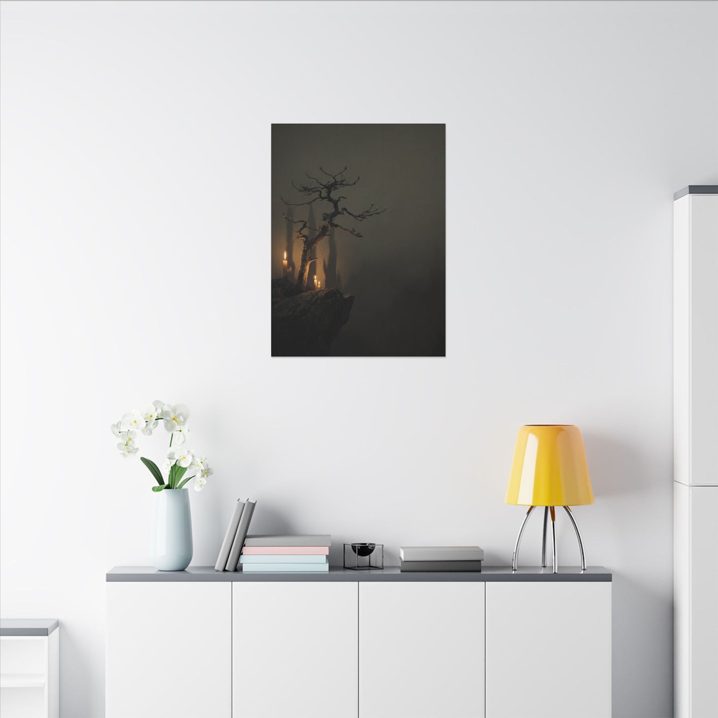 Ma Pine Tree Canvas Art - Dark Japandi Shadow Zen