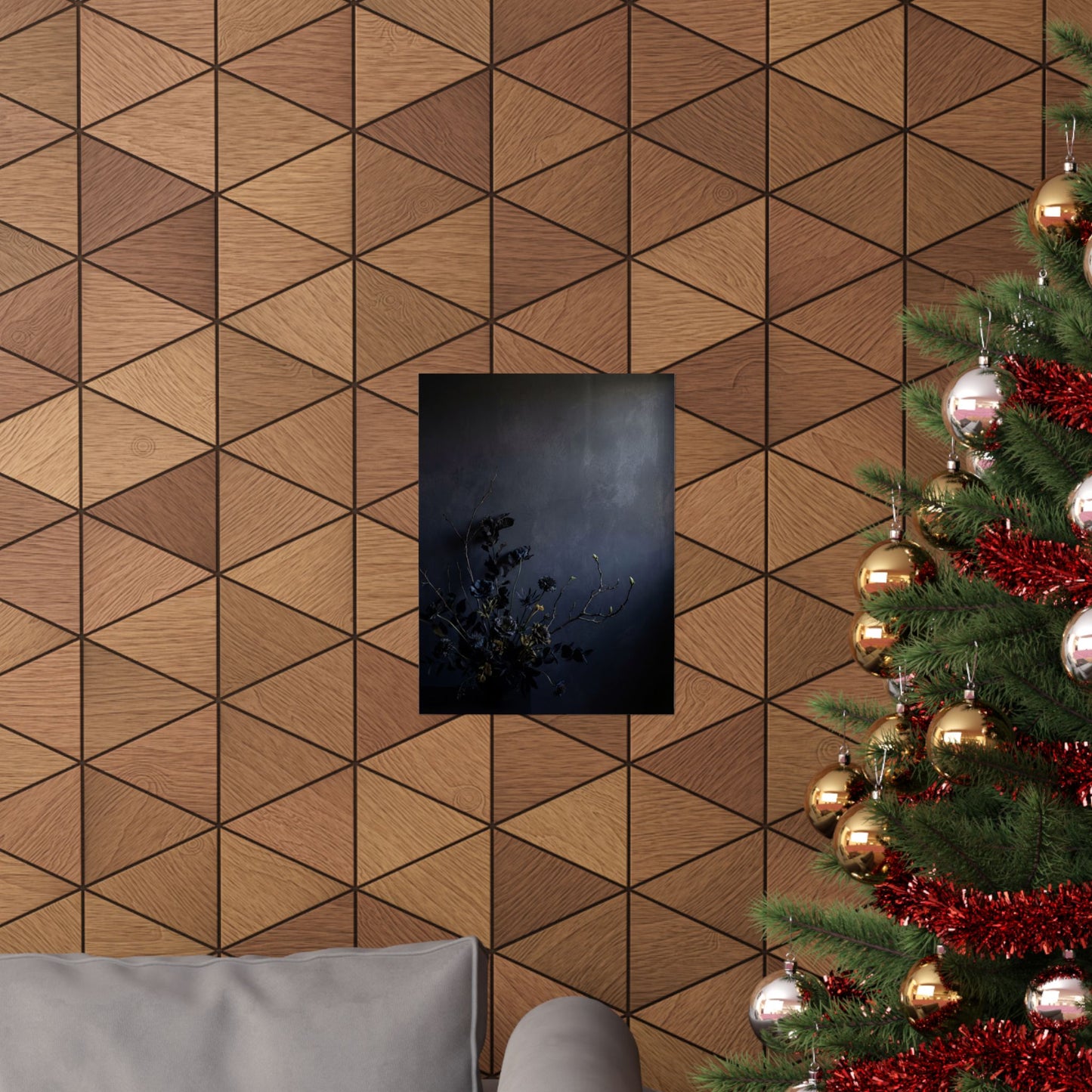 Dark Japandi Dried Flowers in Dawn | Shadow Zen Wall Art Print