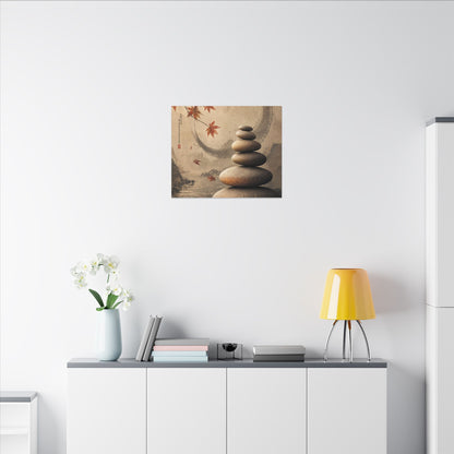 Japandi River Stones in Candlelight | Japanese Pattern Canvas Art