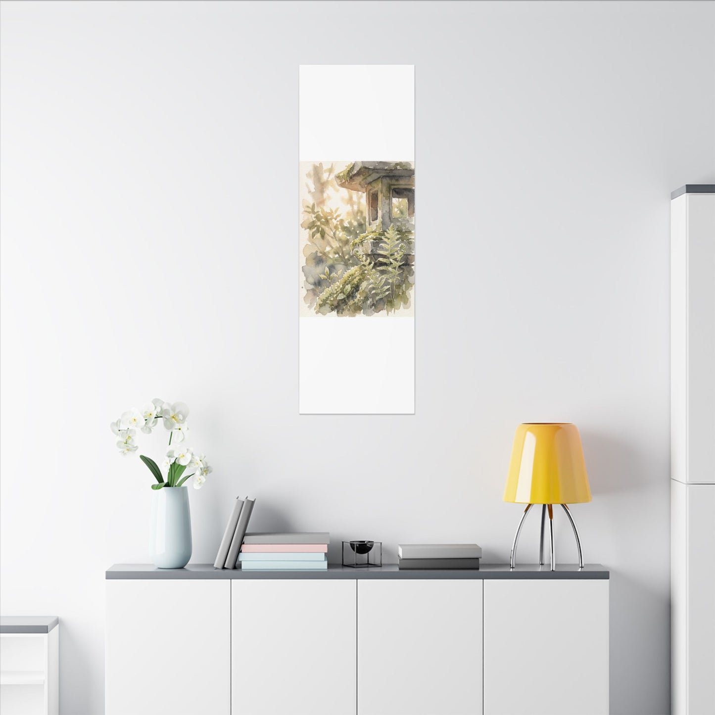 Earthy Stone Lantern Canvas Art - Watercolor Japandi