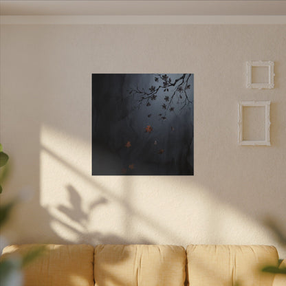 Autumn Cherry Blossom Charcoal Ink Canvas Art | Atmospheric Decor