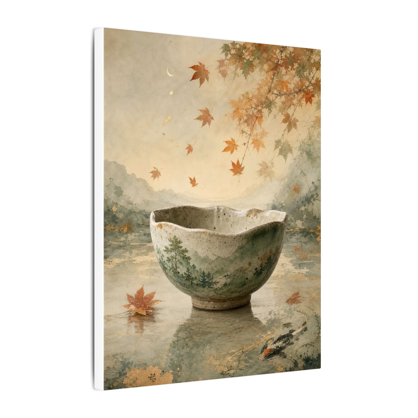 Autumn Ceramic Bowl Watercolor Canvas Art | Cozy Decor