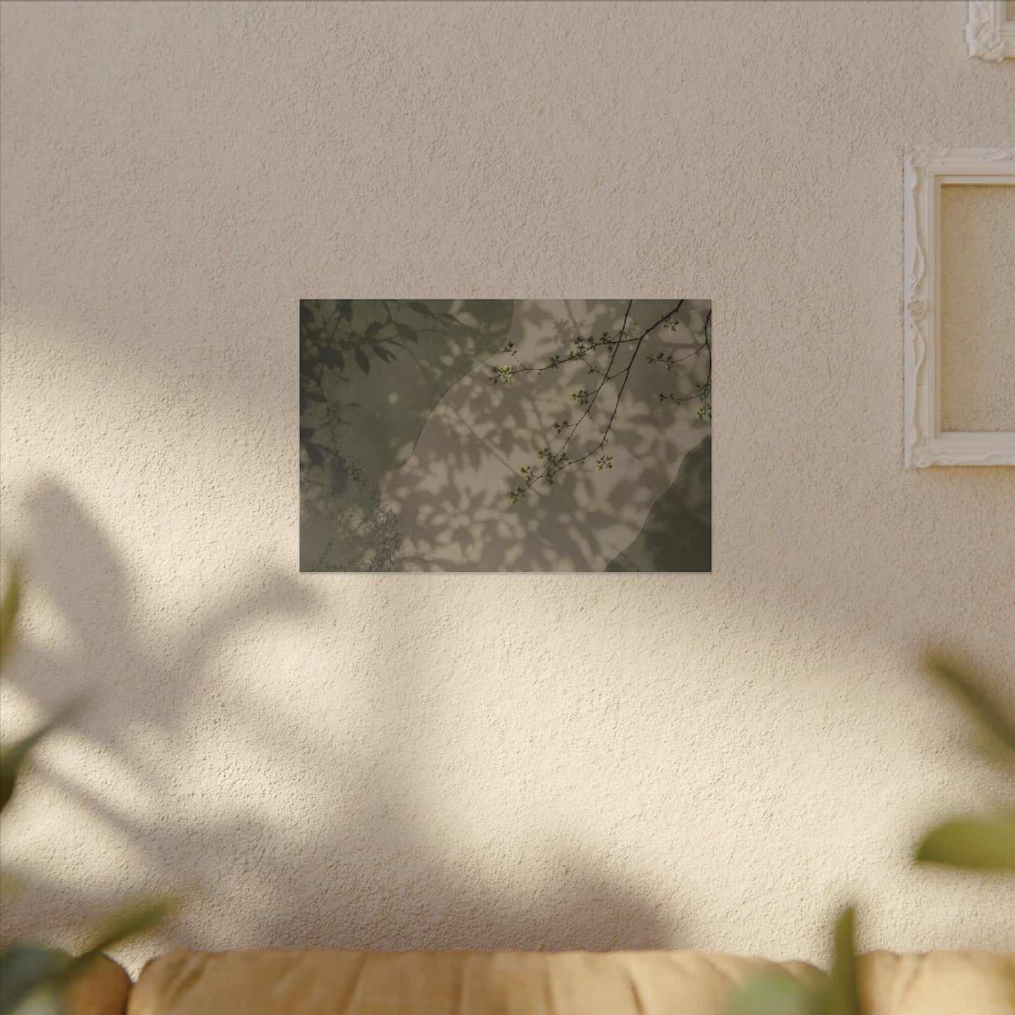 Neutral Shadow Play Canvas Art - Japanese Pattern Japandi