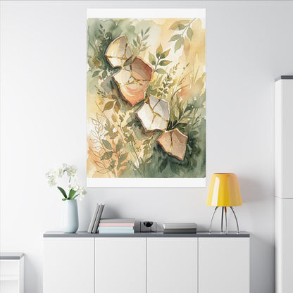 Japandi Broken Pottery in Golden Hour | Watercolor Canvas Art