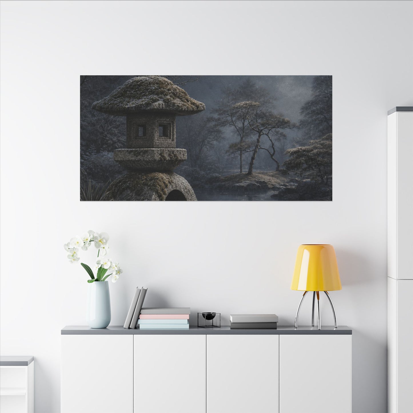 Stone Lantern Canvas Art | Winter Japandi Japanese Pattern Art