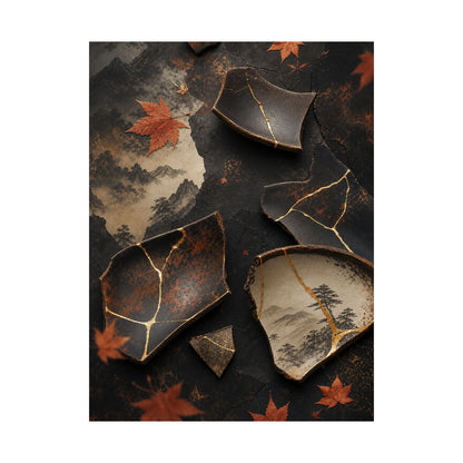Broken Pottery Wall Art Print | Autumn Kintsugi Gold Vein Art