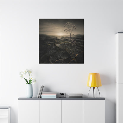 Dawn Cracked Earth Canvas Art - Dark Japandi Mono No Aware