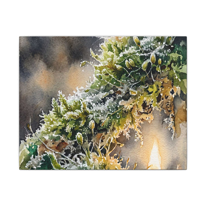 Winter Moss Close Up Watercolor Canvas Art | Neutral Decor