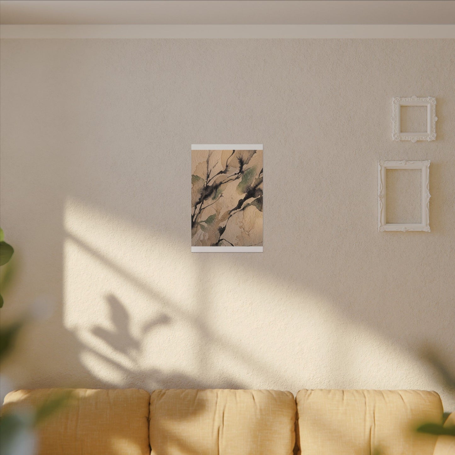Japandi Shadow Play in Golden Hour | Watercolor Canvas Art