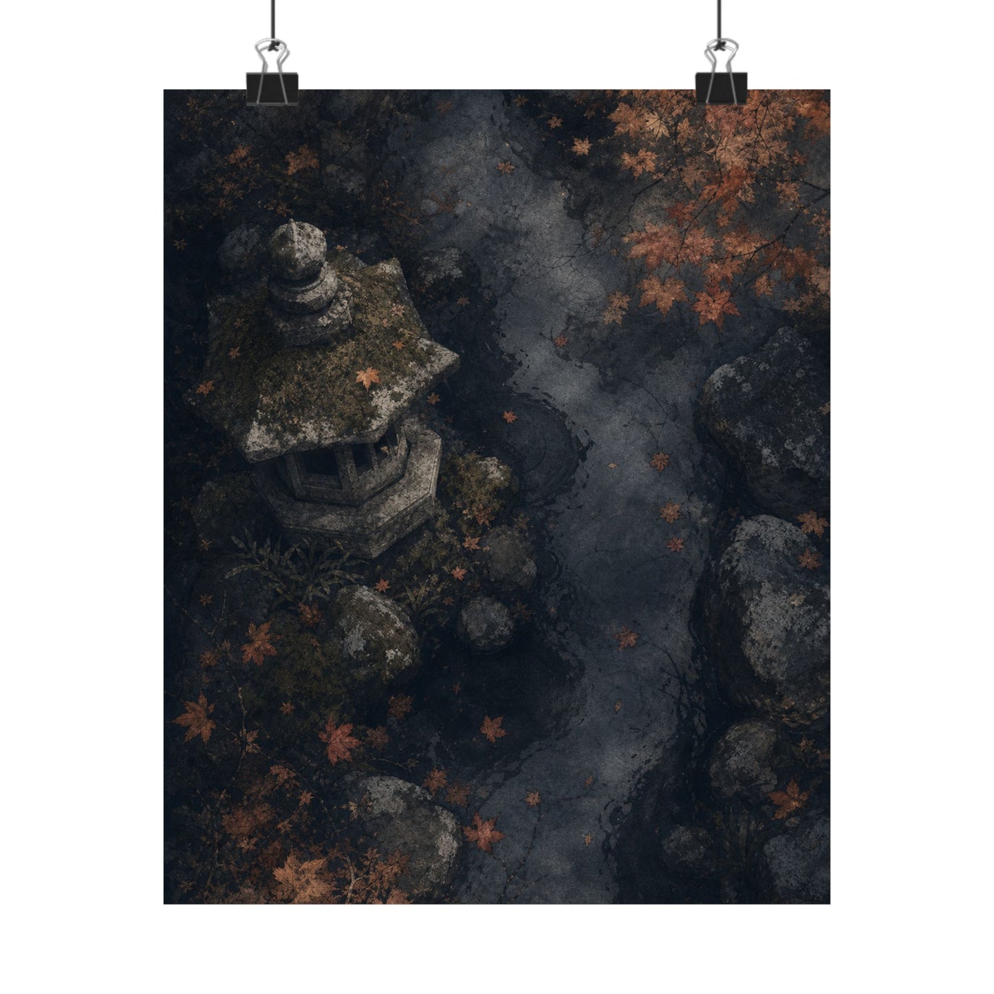 Japandi Stone Lantern in Moonlight | Texture Wall Art Print