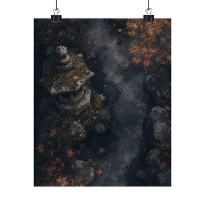Japandi Stone Lantern in Moonlight | Texture Wall Art Print