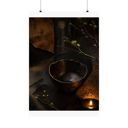 Moody Ceramic Bowl Wall Art Print - Shadow Zen Dark Japandi
