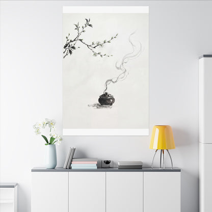 Calm Incense Smoke Canvas Art - Sumi E Zen