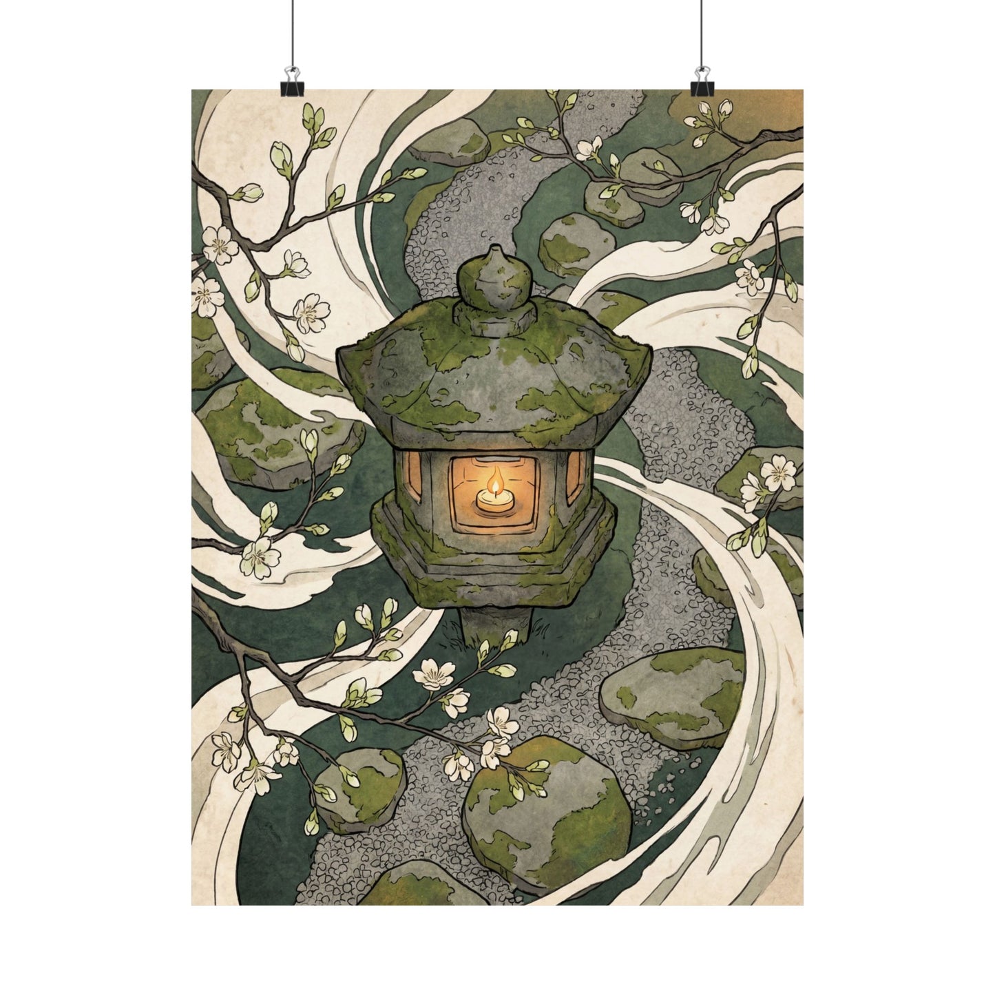 Stone Lantern Spring Wall Art Print | Zen Contemplative Design