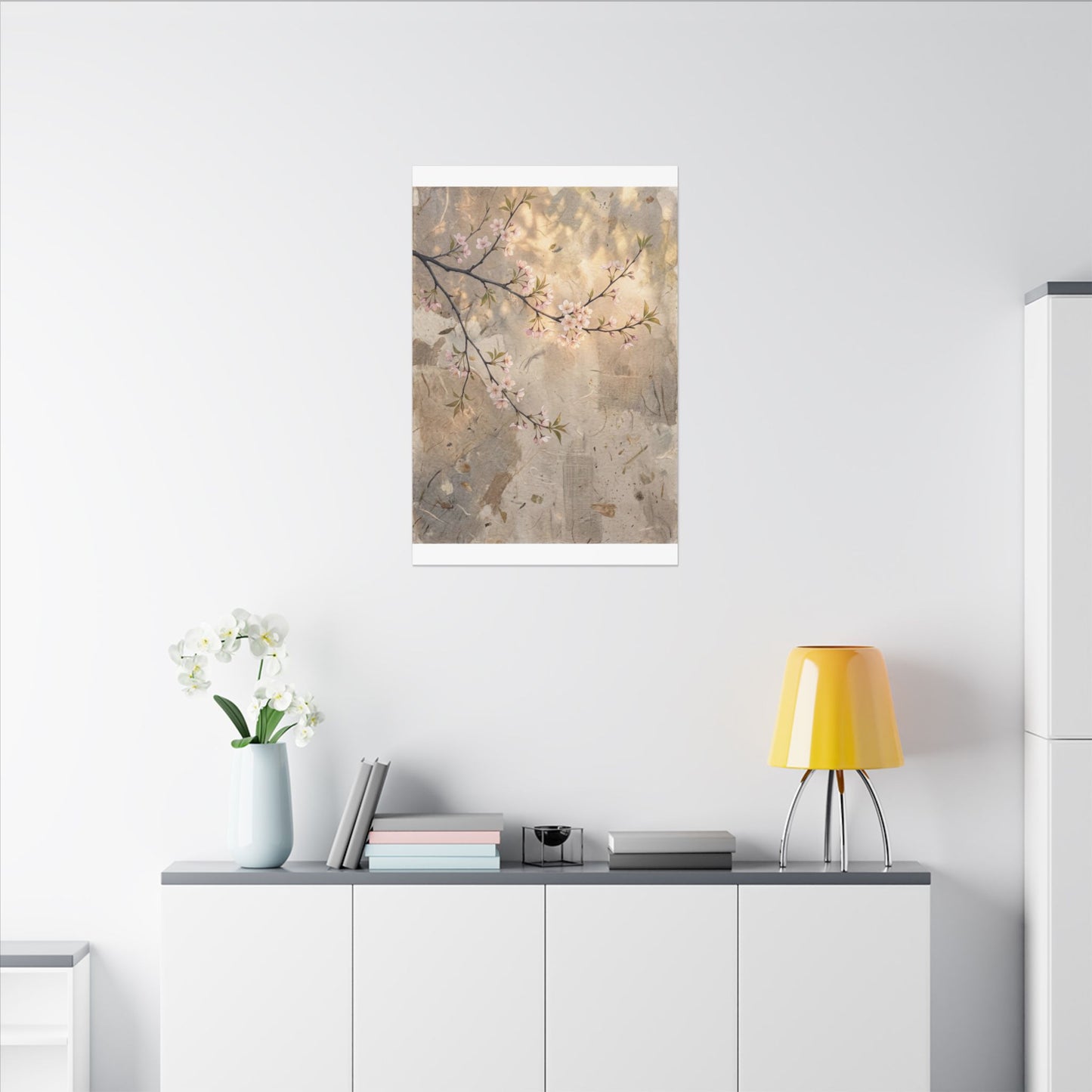 Summer Cherry Blossom Texture Canvas Art | Neutral Decor