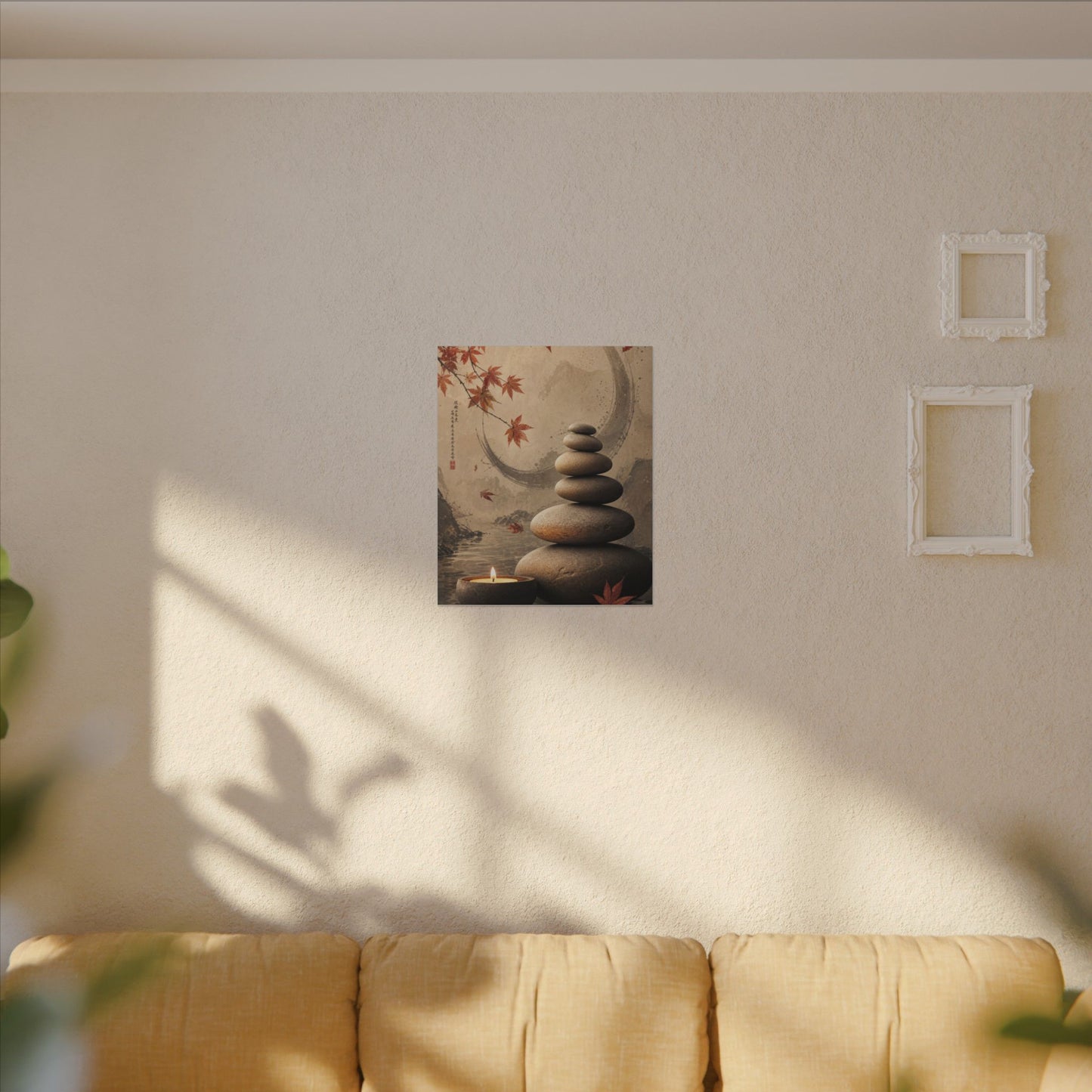 Japandi River Stones in Candlelight | Japanese Pattern Canvas Art