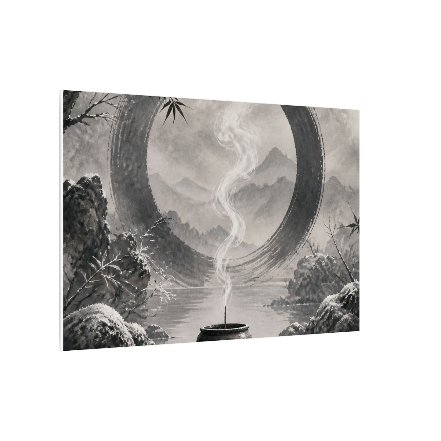 Incense Smoke Canvas Art | Winter Zen Sumi E Art