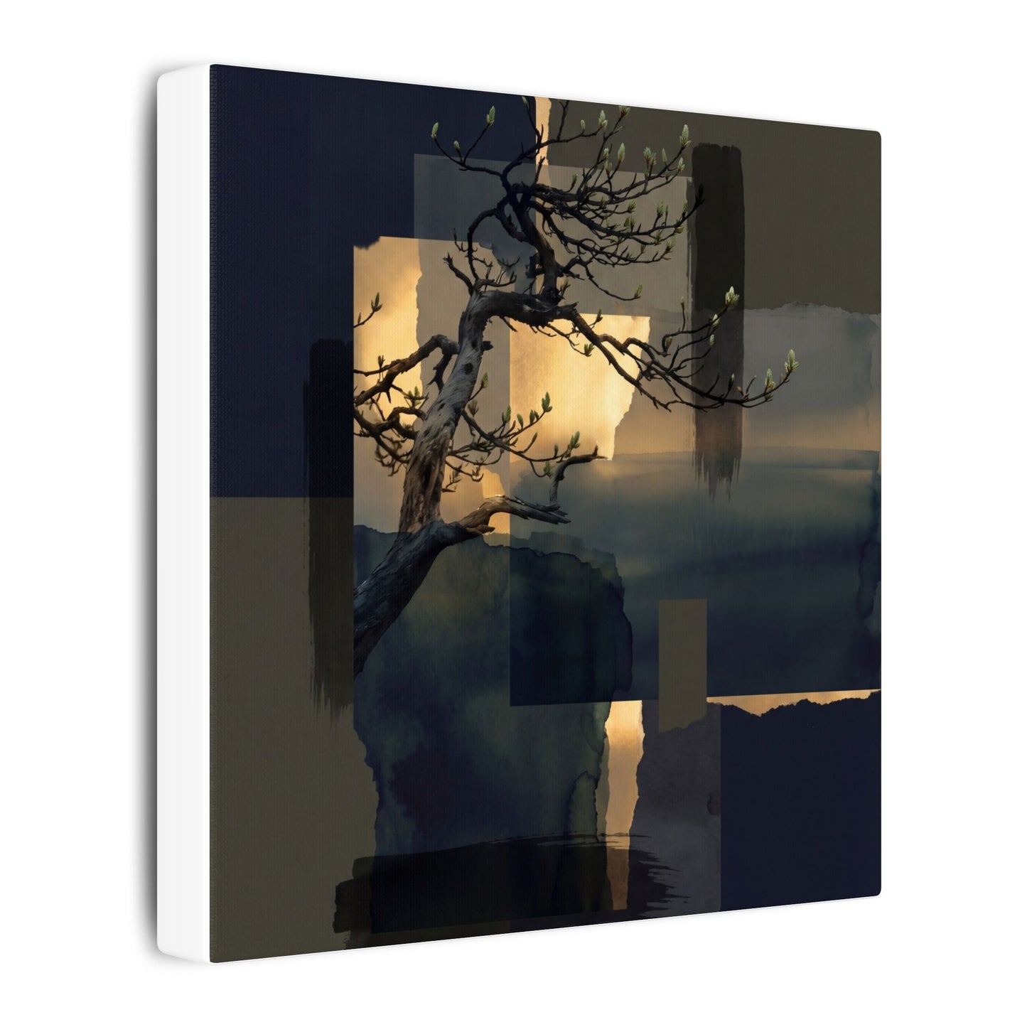 Golden Hour Pine Tree Canvas Art - Dark Japandi Kanso