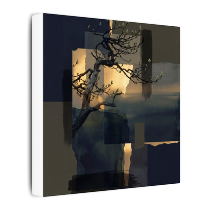 Golden Hour Pine Tree Canvas Art - Dark Japandi Kanso
