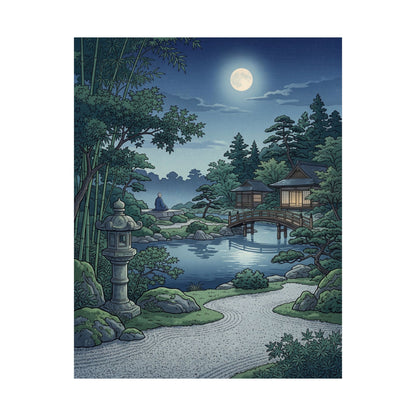 Kanso Moonlit Garden Wall Art Print - Zen Ukiyo E Inspired