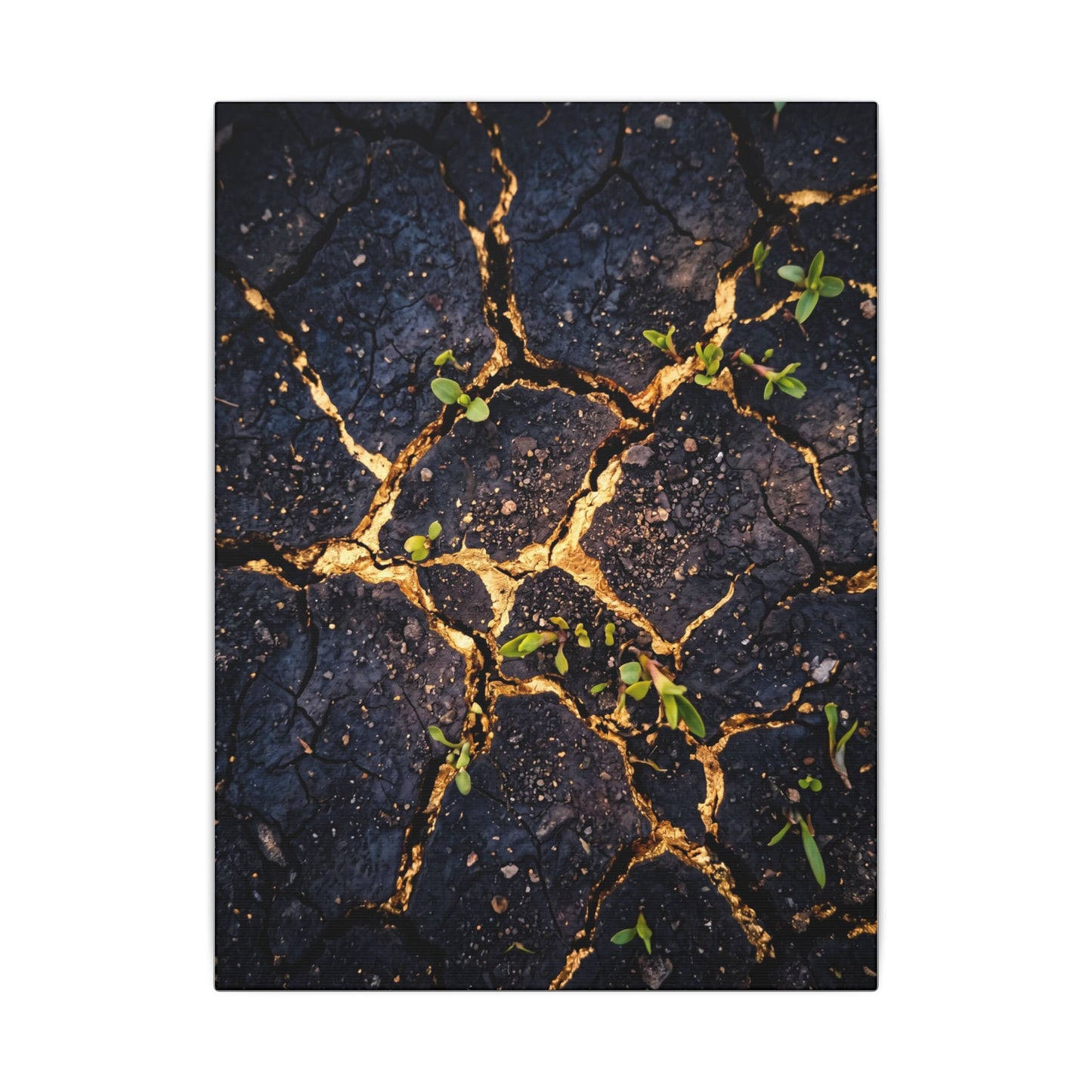 Spring Cracked Earth Crackle Gold Canvas Art | Healing Decor
