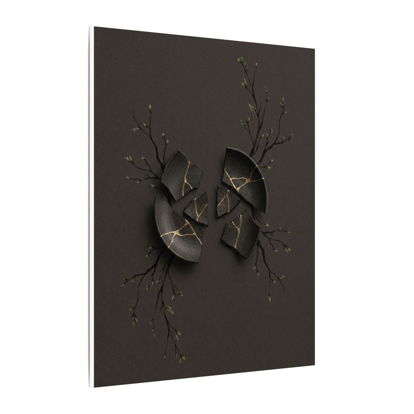 Sophisticated Broken Pottery Canvas Art - Charcoal Ink Dark Japandi