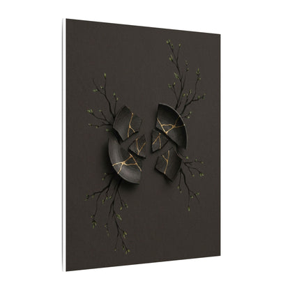 Sophisticated Broken Pottery Canvas Art - Charcoal Ink Dark Japandi