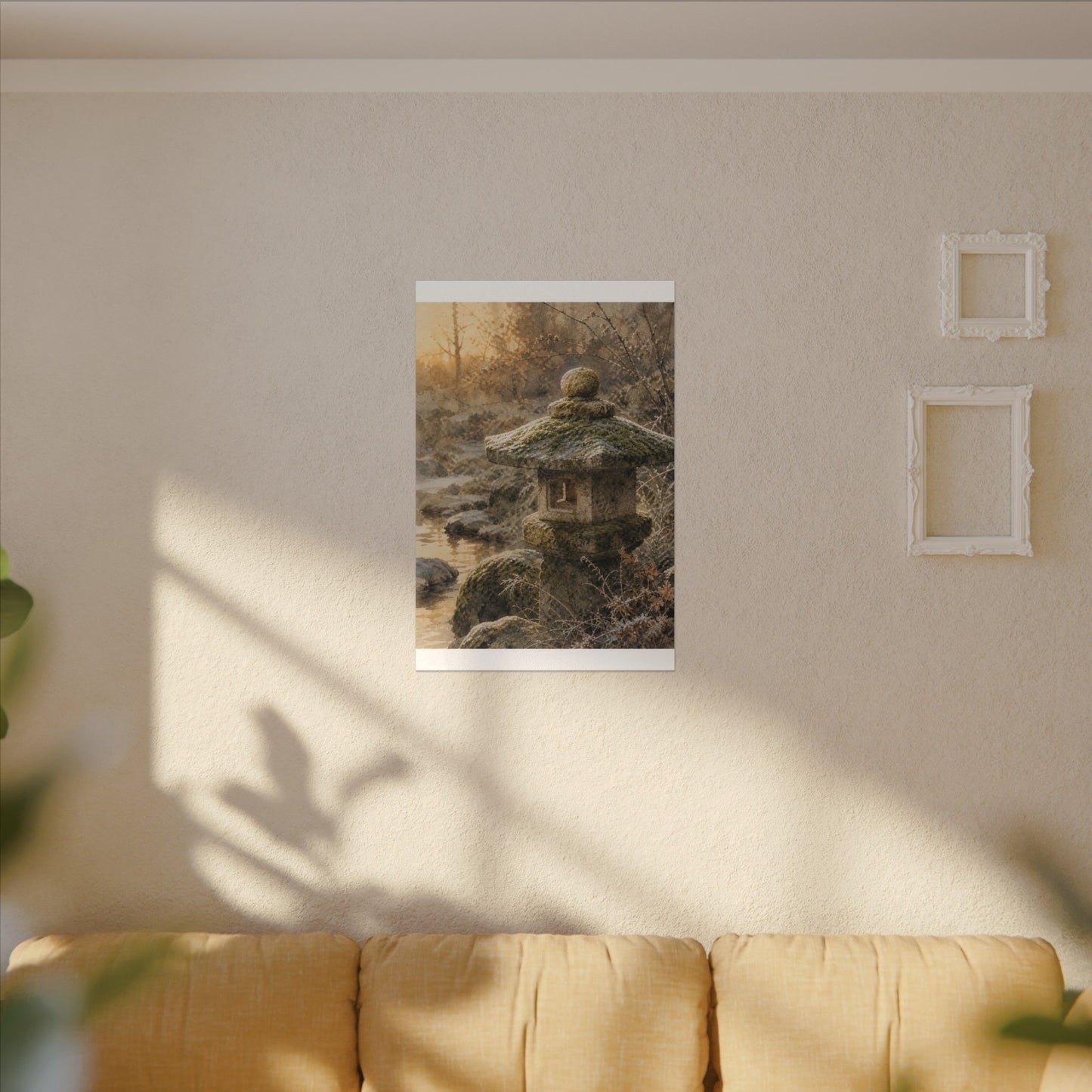 Winter Stone Lantern Watercolor Canvas Art | Earthy Decor
