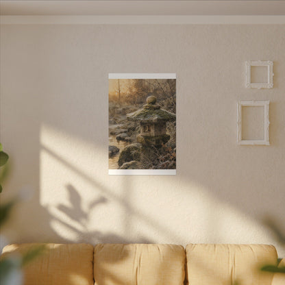 Winter Stone Lantern Watercolor Canvas Art | Earthy Decor
