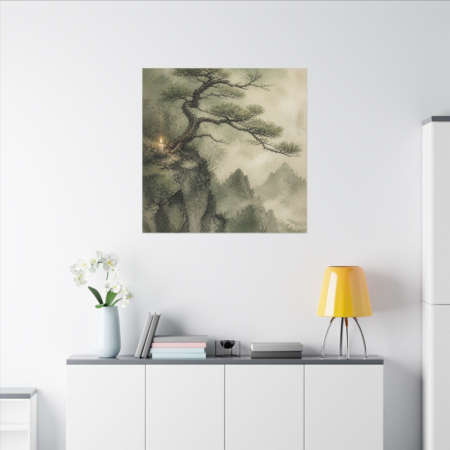 Candlelight Pine Tree Canvas Art - Japandi Kanso