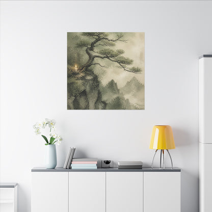 Candlelight Pine Tree Canvas Art - Japandi Kanso