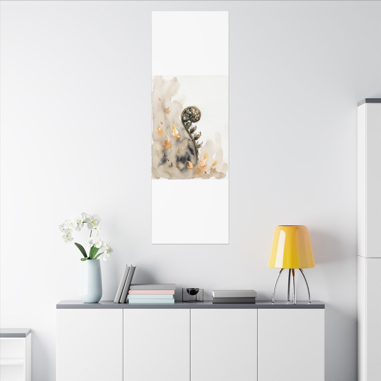 Fern Unfurling Watercolor Canvas Art | Earthy Japandi Art