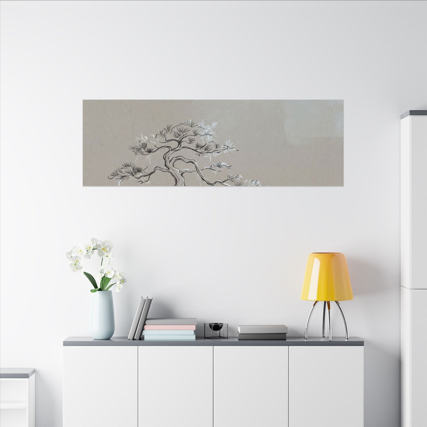 Pine Tree Minimal Line Canvas Art | Warm Japandi Art