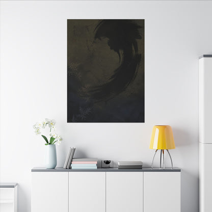 Seijaku Ink Brushstroke Canvas Art - Dark Japandi Moody Minimal