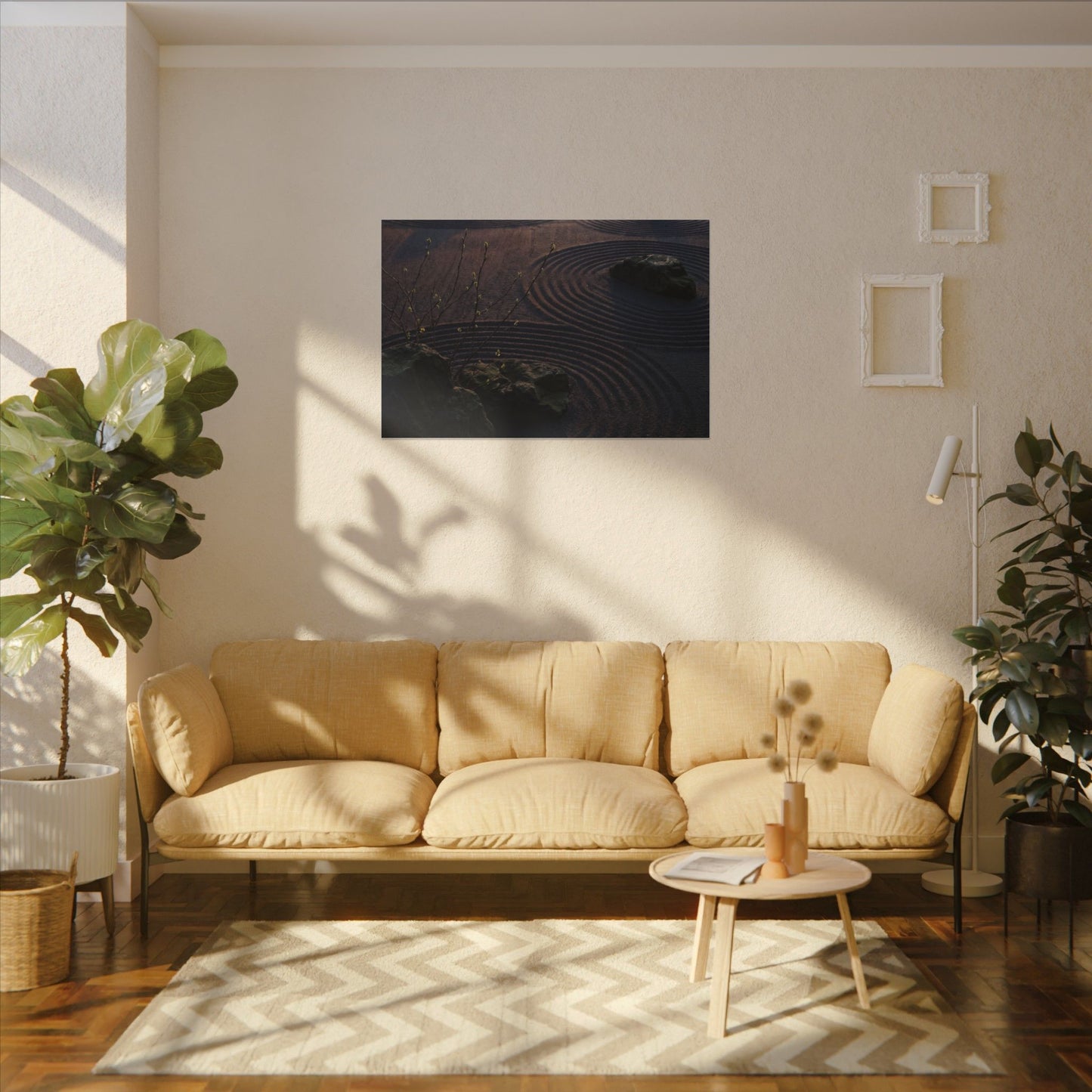 Spring Rock Garden Shadow Zen Canvas Art | Luxurious Decor