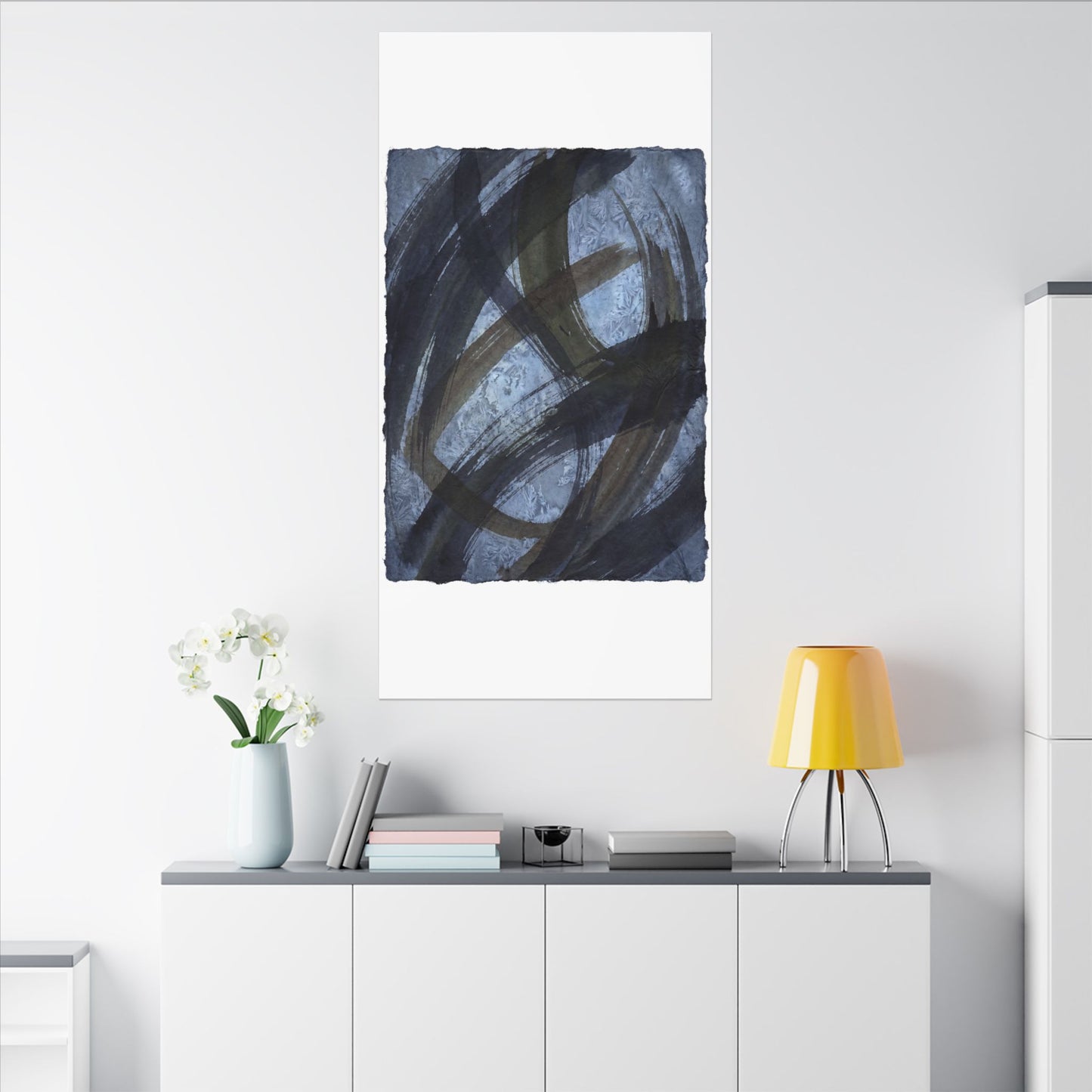 Ink Brushstroke Canvas Art | Winter Dark Japandi Shadow Zen Art