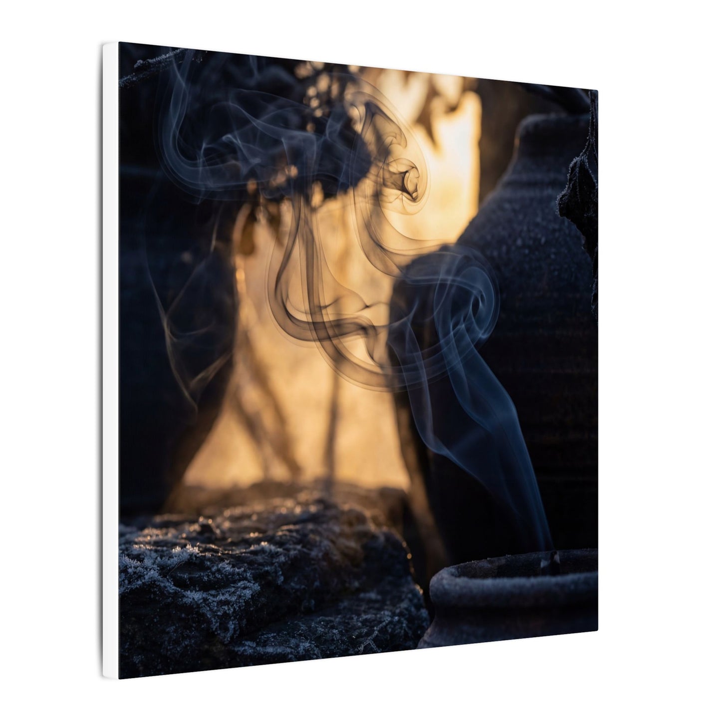 Incense Smoke Canvas Art | Winter Dark Japandi Shadow Zen Art