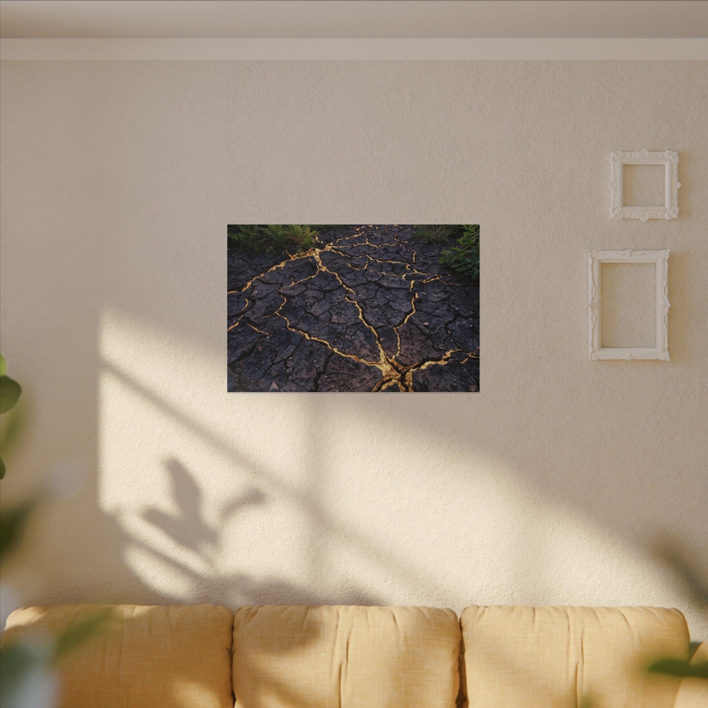 Cracked Earth Canvas Art | Summer Kintsugi Crackle Gold Art