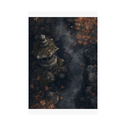 Japandi Stone Lantern in Moonlight | Texture Wall Art Print