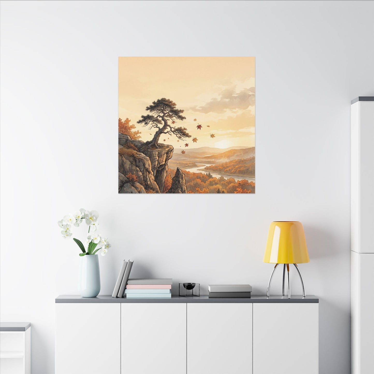 Pine Tree Autumn Canvas Art | Japandi Warm Design