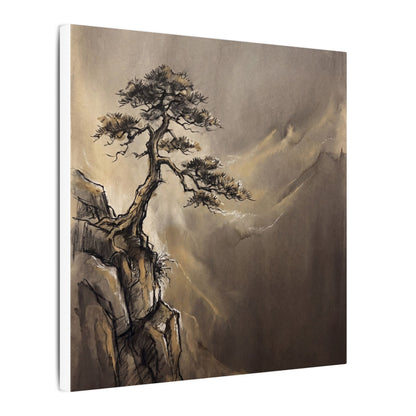 Pine Tree Charcoal Ink Canvas Art | Luxurious Dark Japandi Art
