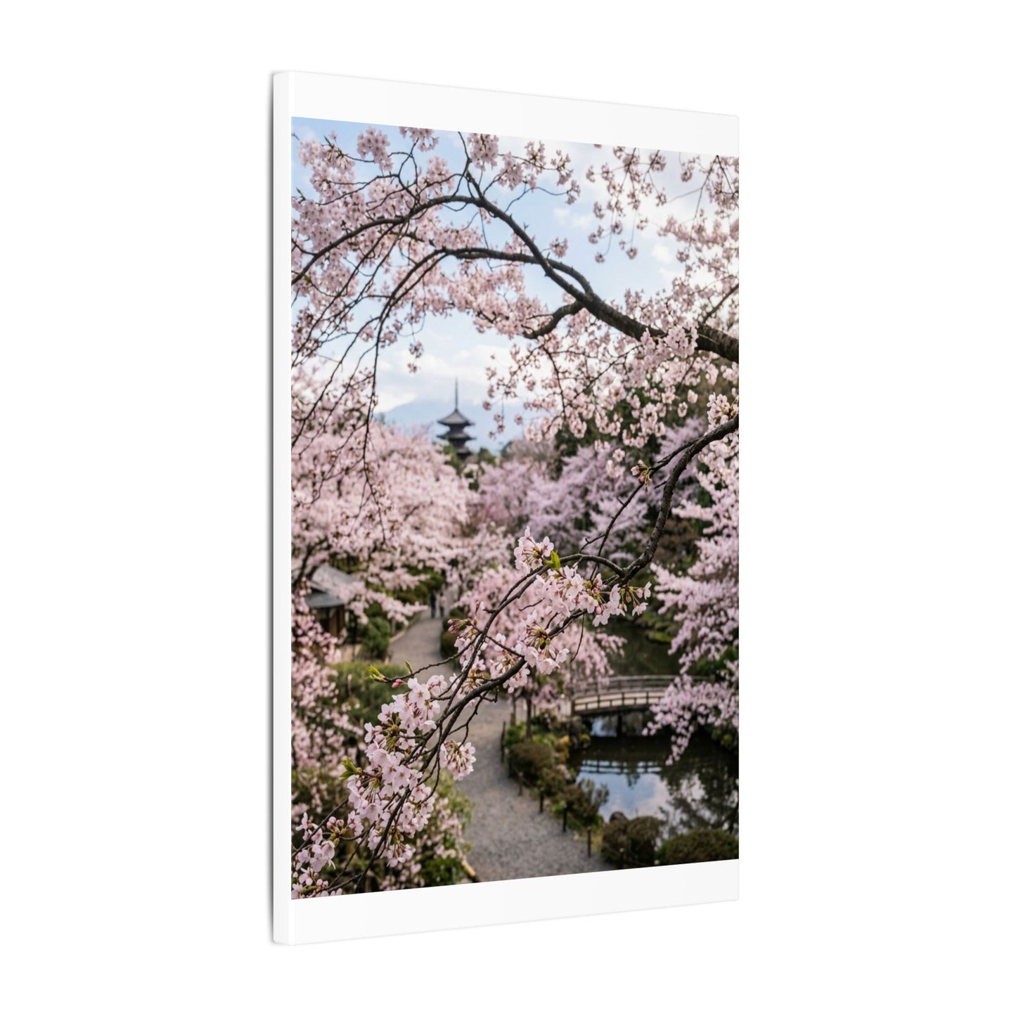 Cherry Blossom Winter Canvas Art | Dark Japandi Luxurious Design