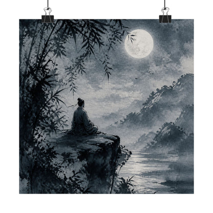 Serene Ink Brushstroke Wall Art Print - Sumi E Zen