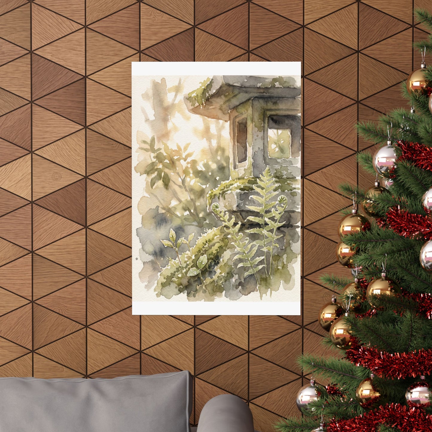 Seijaku Stone Lantern Wall Art Print - Japandi Watercolor