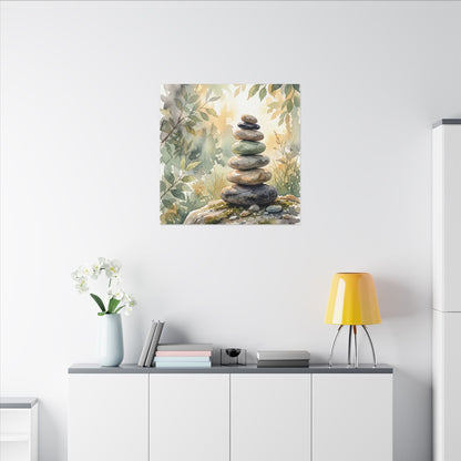 Golden Hour River Stones Canvas Art - Japandi Mono No Aware