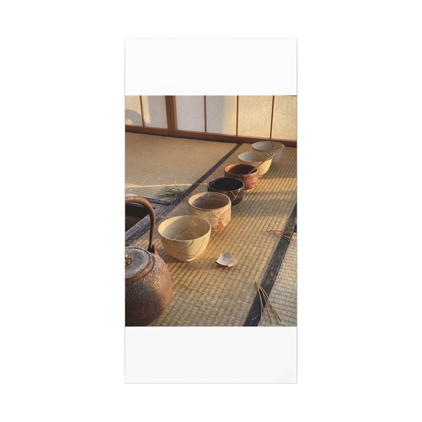 Kintsugi Tea Ceremony in Golden Hour | Gold Repair Canvas Art