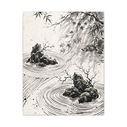 Rock Garden Canvas Art | Winter Zen Sumi E Art